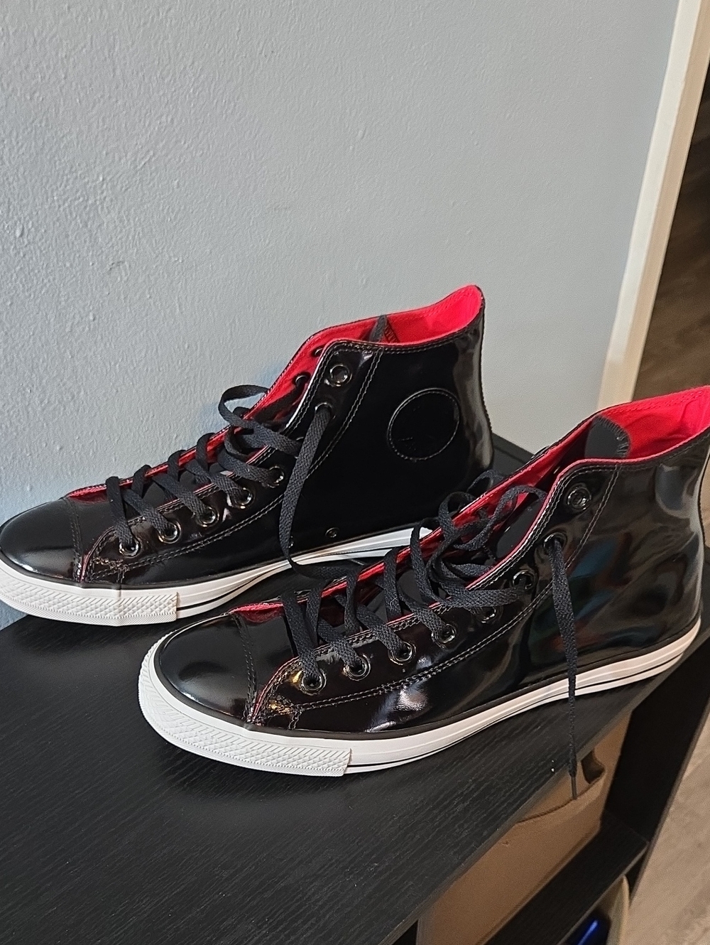 Converse Black High-Top Sneakers with Red Interior